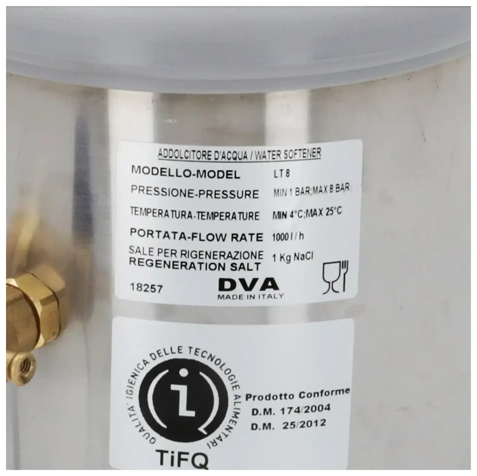 Ablandador de Agua Profesional 8 litros DVA LT8 Etiqueta