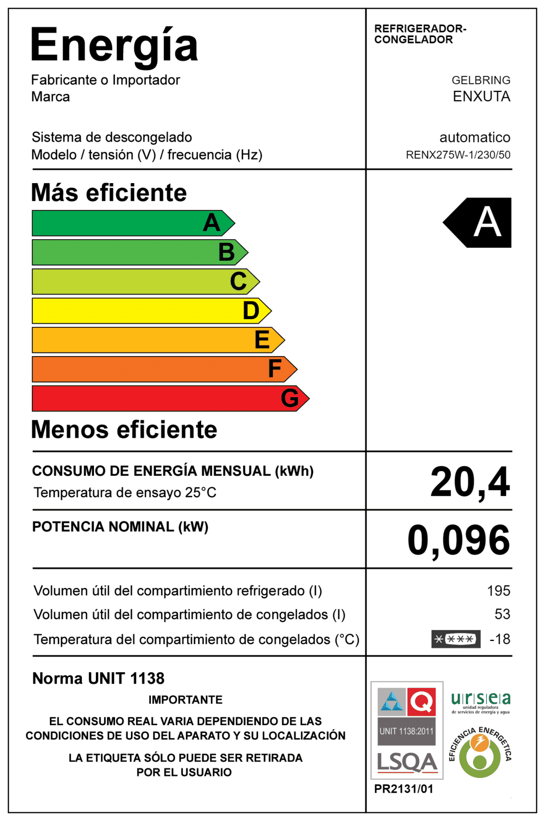 Refrigerador no frost Enxuta RENX275W-1 248 litros