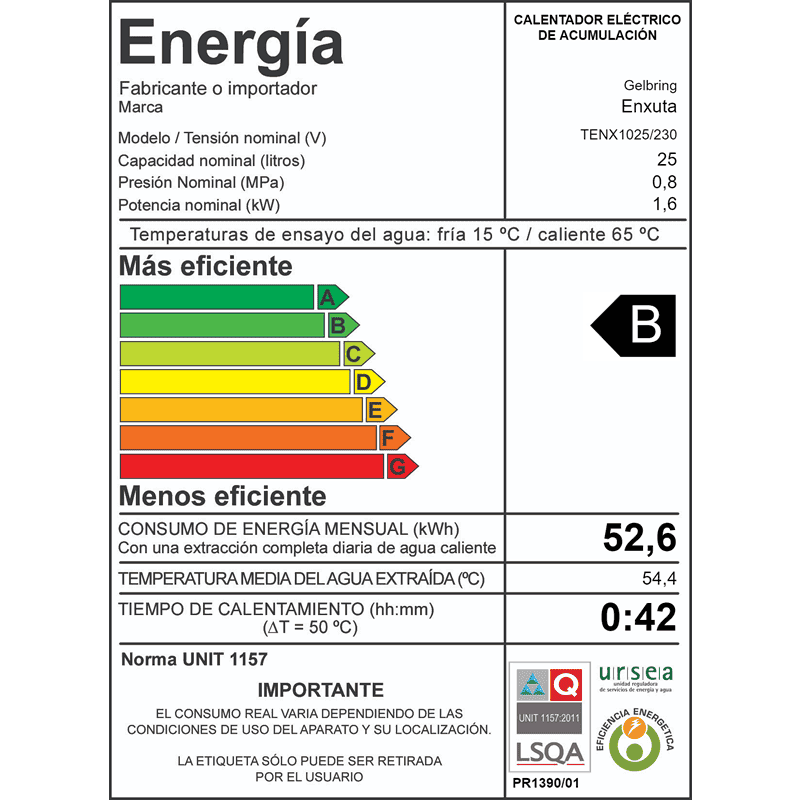 Termotanque acero Enxuta TENX1025 25 L 1500 W aislamiento poliuretano