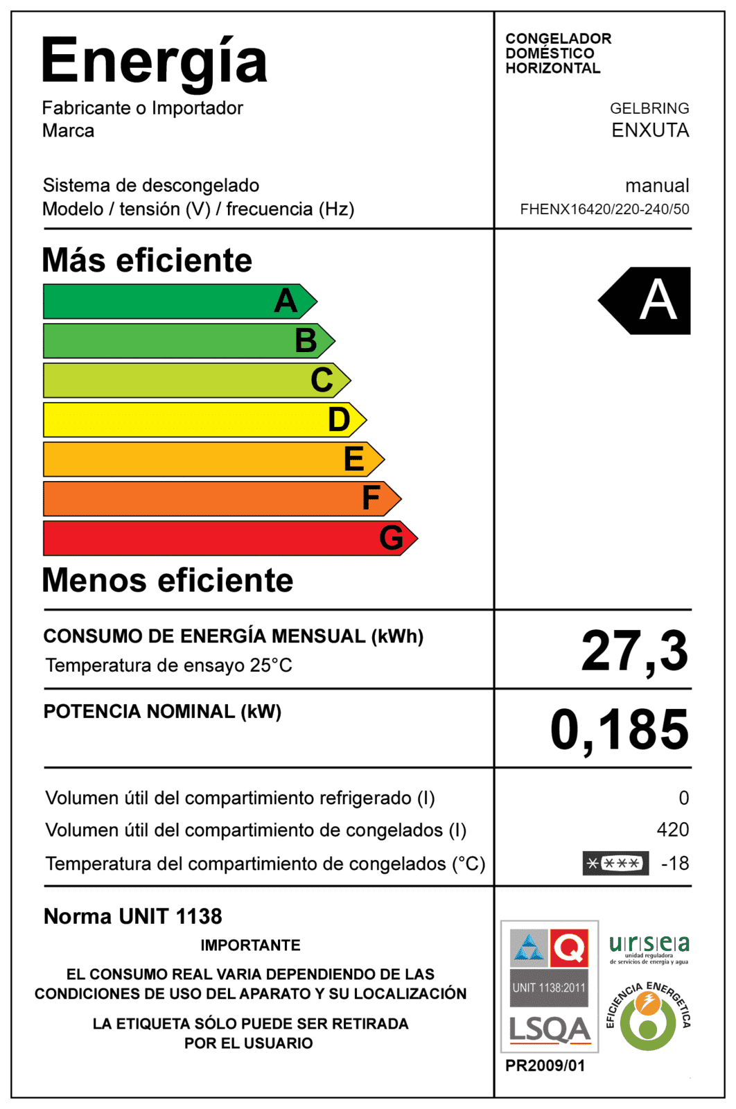 Freezer horizontal Enxuta FHENX16420 420 L interior aluminio R600a