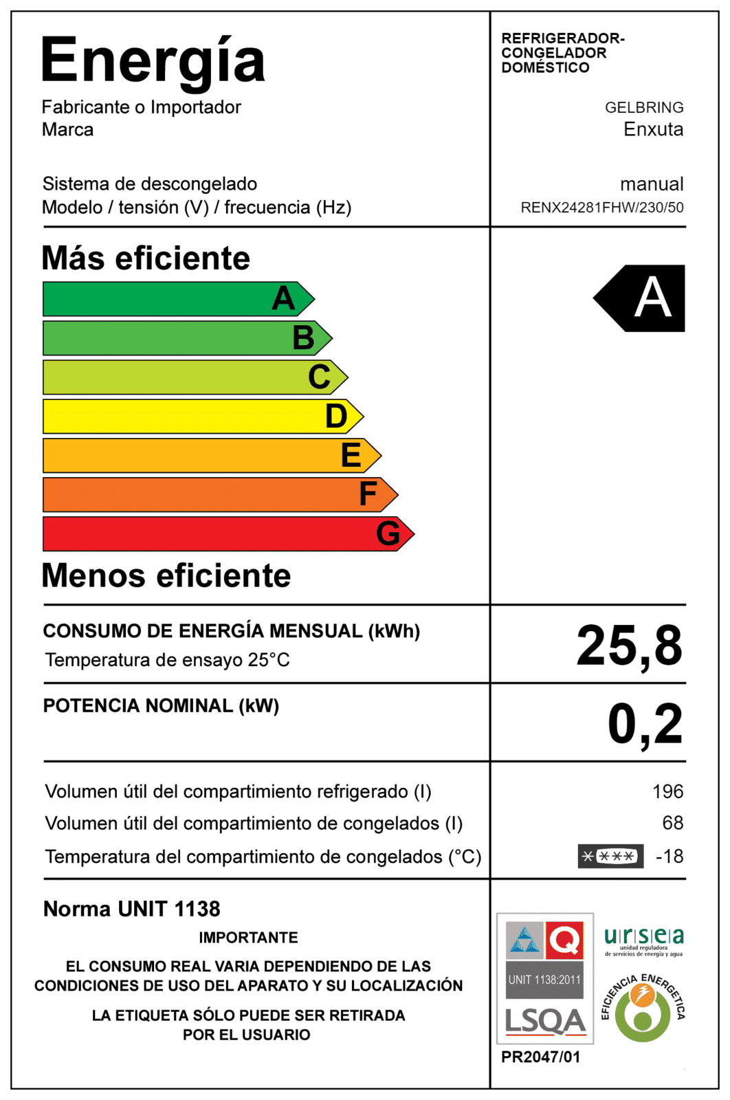 Refrigerador frío húmedo Enxuta RENX24281FHW 264 L compartimentado refrigerador/freezer
