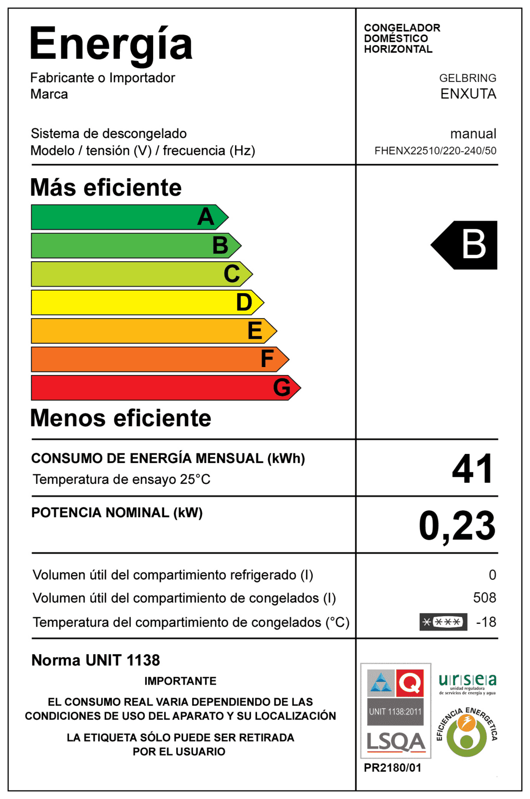 Freezer horizontal Enxuta FHENX22510 508 L doble puerta R290