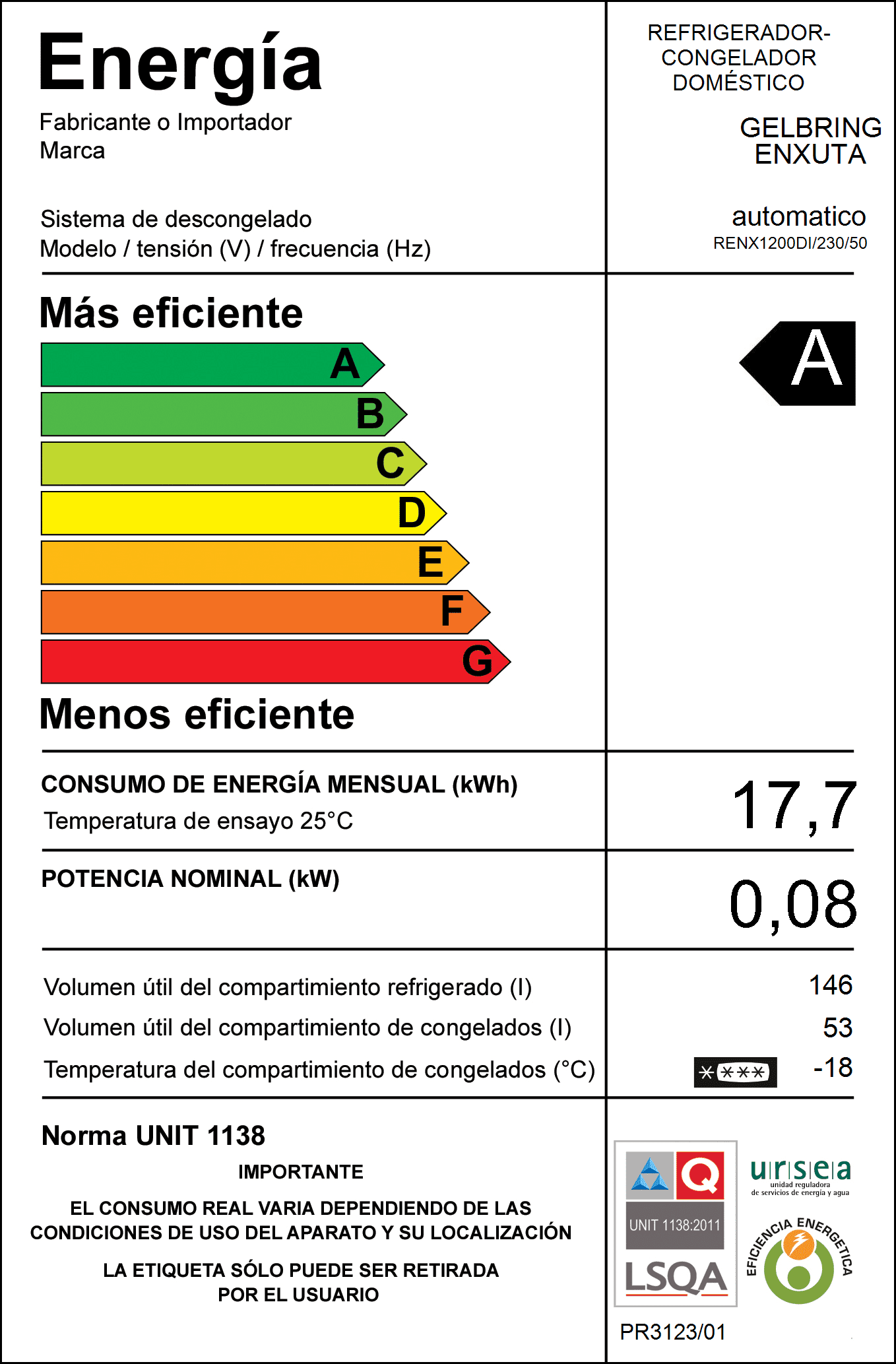 Refrigerador inverter Enxuta RENX1200DI 199 L con dispensador