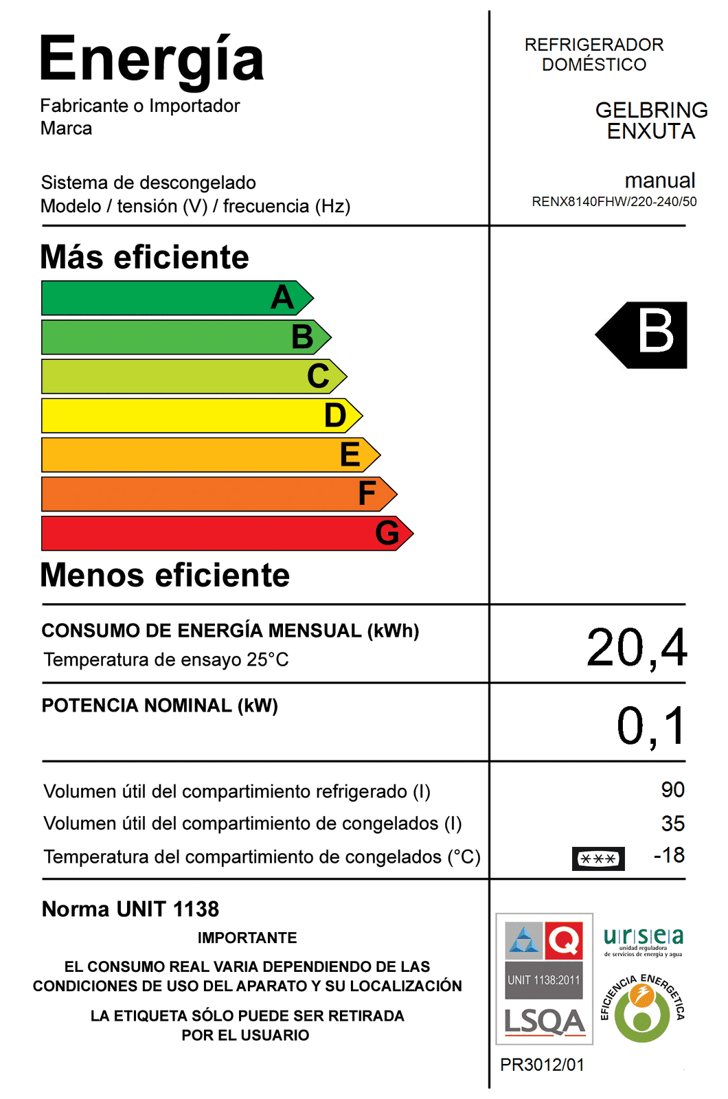 Refrigerador frío húmedo Enxuta RENX8140FHW 129 L puertas reversibles