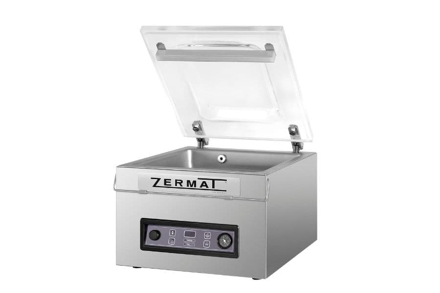Envasadora al vacío de mesa Zermat JazzVac 35 con tapa abierta