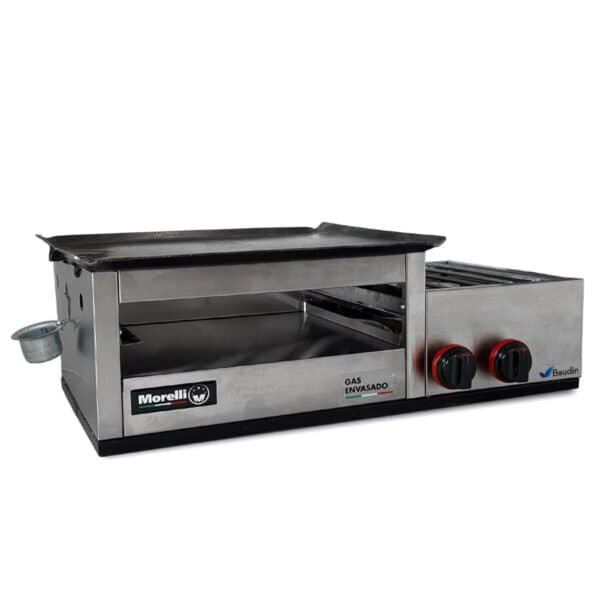 chivitero 3 en 1 a gas Hornalla, plancha y gratinador morelli