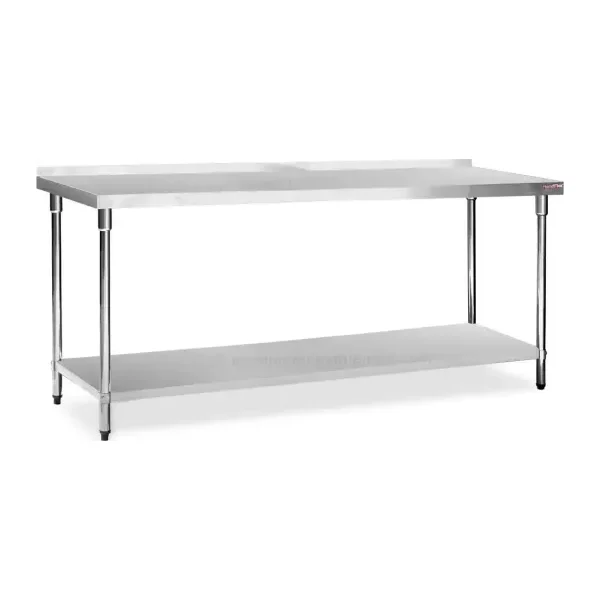 Mesa de Acero Inoxidable 210 x 70 cm Lisa con Zócalo 2.1 x 0.7m | Flamemax HWT-2-721RP