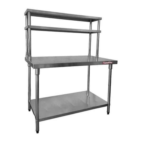 Mesa de Acero Inoxidable 150 x 70 cm doble estante aéreo | Flamemax HWT-2-715TD