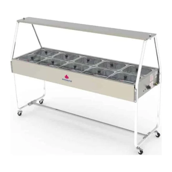 Mesa 10 cubas de calor tapa de vidrio | Progas PRB-10GN