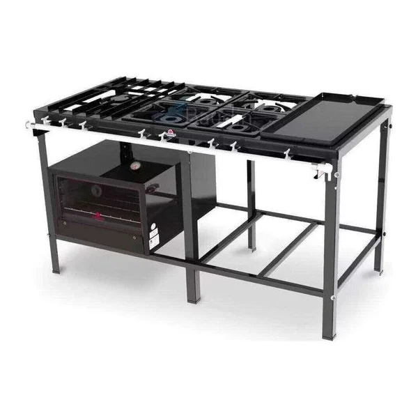 Anafe 5 hornallas con Plancha y Horno Piso De Piedra | PMS-510FCH + FSP-6800AT