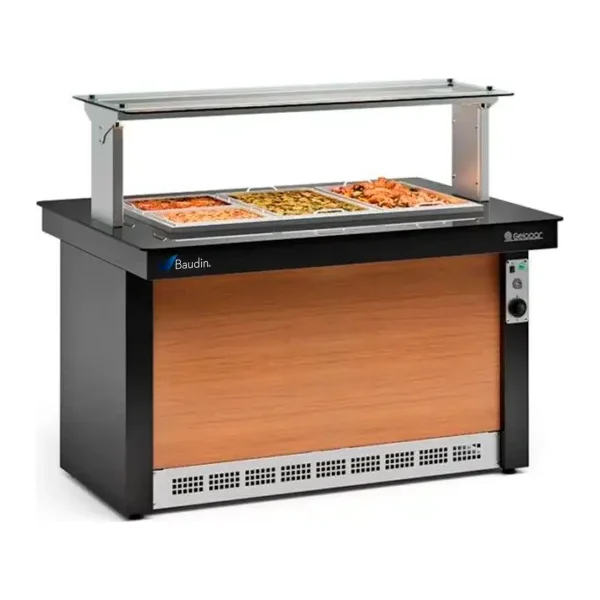 Mesa Buffet Caliente 6 cubas acero inoxidable con tapa Gelopar GBTA-140 PR Baudin Comprar en Uruguay