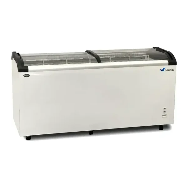 Freezer Horizontal 445 lts tapa de vidrio curvo exhibidor congelador kuma sdq500