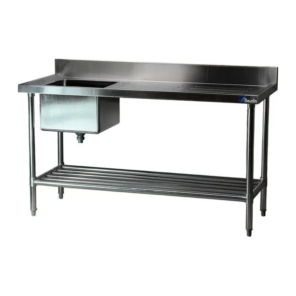 Mesada Acero Inox 150cm con Bacha Central y Zócalo Lundar DM35-6-1500 Principal
