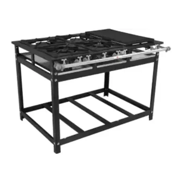 Anafe Industrial a Gas 4 Hornallas con Plancha | Kenok FBSE4B.819
